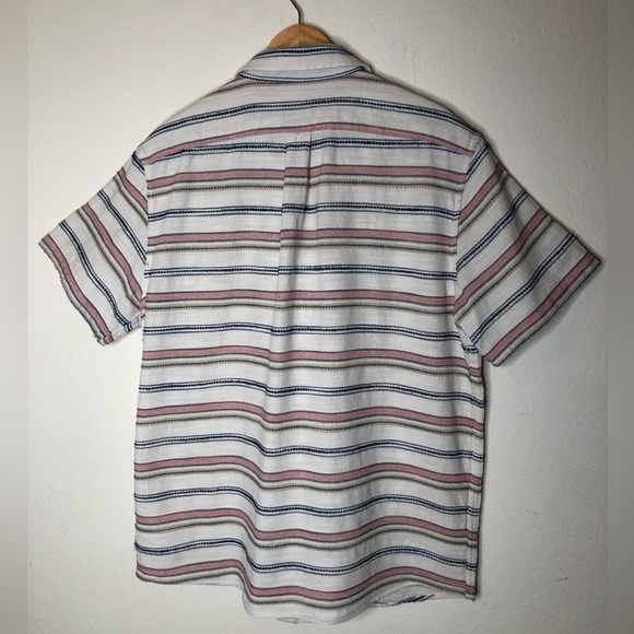ROWM Stripe 100% Cotton Button Up Shirt Light Beach Woven Fabric Size: XL - Picture 2 of 11